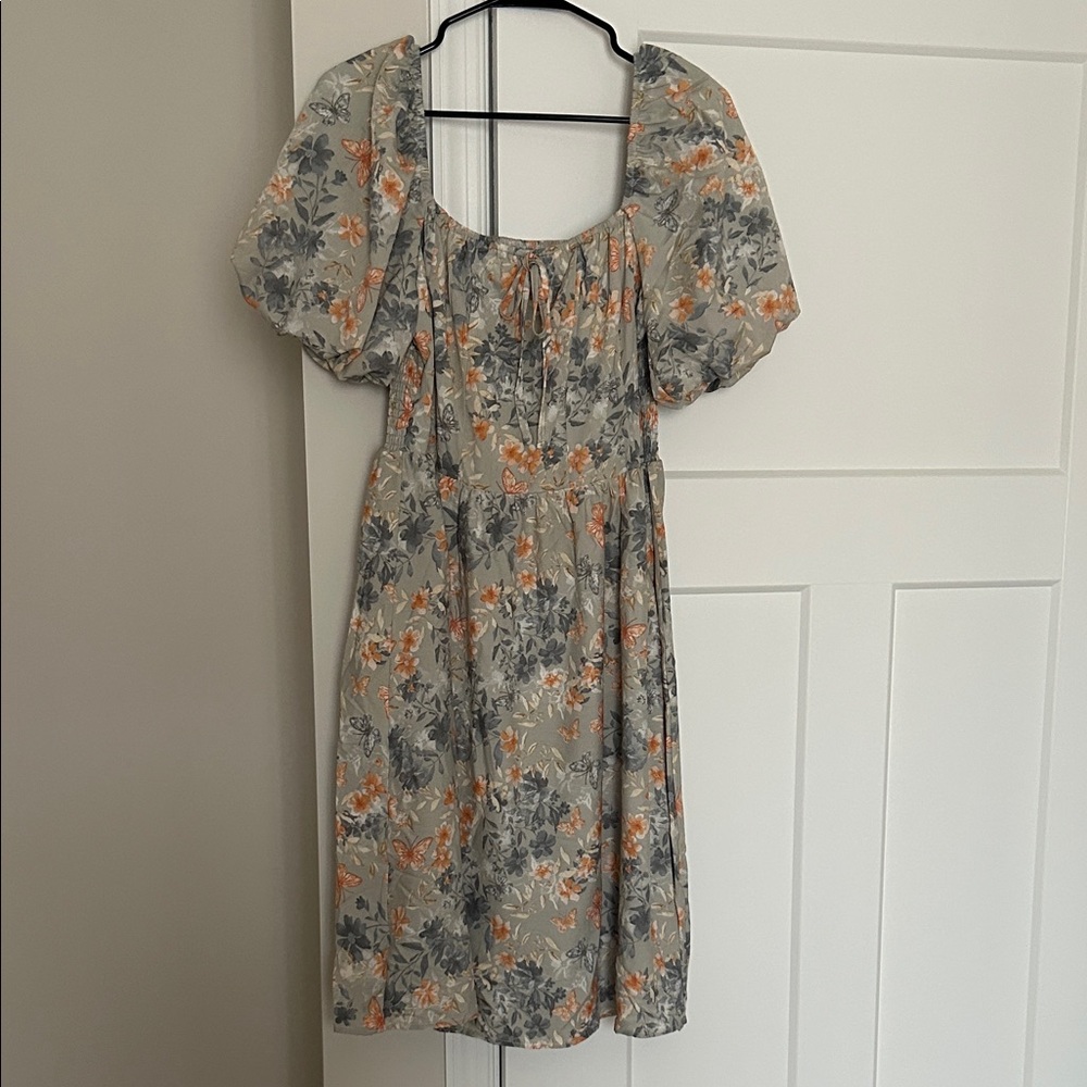 Baltic Born Gray and Orange Floral Midi Dress